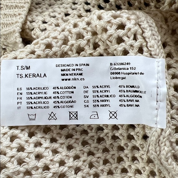 NKN Nekane Ecru Black Open Weave V-Neck Oversized Cropped S/S Sweater Small/Med - Picture 10 of 13